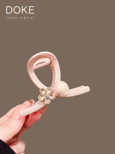 Romantic Pink Rhinestone Flower Hair Clip Womens New Style Half Updo Shark Clamp Elegant Hair Grab behind the Head