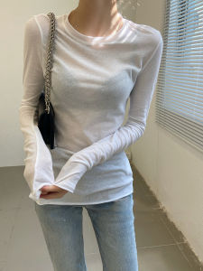 Áo Thun Cotton Trắng Tay Dài Mỏng Mùa Hè Cho Nữ Áo Chống Nắng Áo Sơ Mi Cổ Tròn Dáng Ôm Mặc Đi Làm Mặc Hàng Ngày