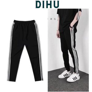 [3-5/8 Hoàn Tiền 25%]Quần jogger thể thao nam nữ bo xuông gấudài 3 sọc thun nỉ mùa thu đông màu đen dihu