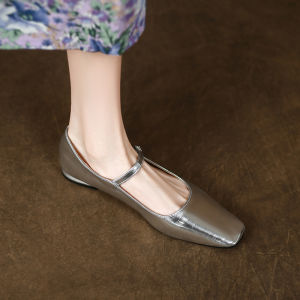 French Vintage Silver Buckle Strap Open Toe Flat Bottom Mary Jane Shoes Womens Fashion Spring Autumn New Style Low Heel Loafers