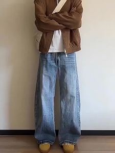Vintage Bamboo Pattern Flared Jeans Loose Wide Leg Warm Corduroy