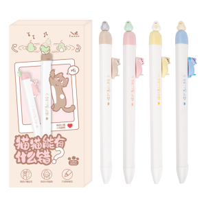 4 Pcs/Set Creative Cat And Bird Design Gel Pens Cute Funny Decompression 0.5mm Black Ink Writing Pens Stationery Supplies