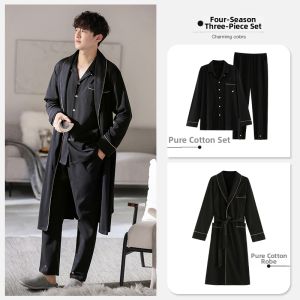 JIALEFEN | Soft Mens Bathrobe Style Long Sleeve Set