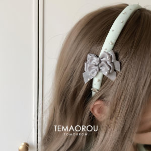 Fashionable Mint Green Diamond Embellished Narrow Edge Hairband with Double Butterfly Knots Additional High Intelligence Sensation