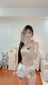Áo Cổ Yếm Nữ Gợi Cảm Thiết Kế Không Tay Dáng Ôm Eo Xếp Ly Thời Trang Mùa Hè