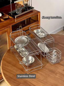 INS Kitchen Rack Stainless Steel Thickening Bolding Multi-Layer Table Seasoning Water Cup Draining Cut Out Storage