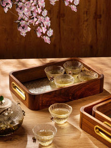 Large Rectangular Black Walnut Wood Fruit Tray Living Room Tea Table Snack Storage Tray Tea Cup Tray Glass Tray Handmade Vintage