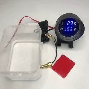 โวลต์มิเตอร์ พร้อมเซนเซอร์ เกจวัดอุณหภูมิรถยนต์ดิจิทัลทรงกลม มาตรวัดแรงดันไฟ 12V/24V
