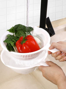 SANADA ชามล้างผักพลาสติกพร้อมก้นกรองผลไม้และด้ามจับสำหรับครัว ชุด 2 ชิ้น อุปกรณ์ทำอาหารสุดเก๋สำหรับใช้ในบ้าน