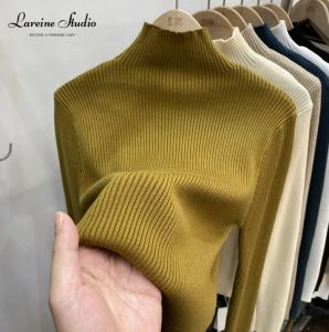 LAREINE Áo Cánh Phong Cách Sang Trọng Hàn Quốc Cho Nữ Áo Len Dệt Kim Dài Tay Cổ Lọ Nửa Đầu