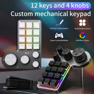 12 Key 4 Knob Mini Macro Custom Keyboard Bluetooth/3 Modes Programming Mechanical Keyboard Gaming Drawing Switch Hot-swap Keypad