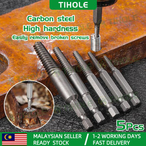 TIHOLE 5Pcs/SET Screw Extractor Kit Damaged Screws Damaged Removal Tool stripped Screw Extractor loose screw remover Drill Bits Easy Out Guide Broken Damaged Bolt Remover pembuka skru patah 断头螺丝 断丝取出器