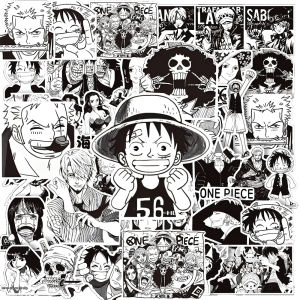 Bandai | Bộ Hình Dán Anime ONE PIECE - 10/30/65 Chiếc Đen Trắng Thoáng Mát Đề Can Cho DIY Laptop Ván Trượt Máy Tính Xách Tay Hoạt Hình Luffy Graffiti 14 + Y