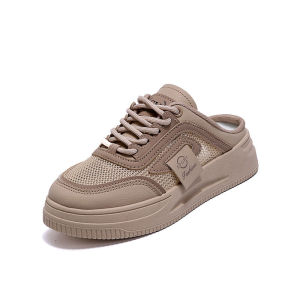 Giày Đế Bằng Lưới Thoáng Khí Mùa Hè Cho Bà Bầu Giày Lười Hở Mũi Nửa Đầu Giày Thường Ngày Đế Bằng Cao Su Màu Trơn