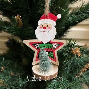 Hiasan natal kayu Rustic 3D (408) Pohon santa rusa /hiasan pohon natal/mainan natal