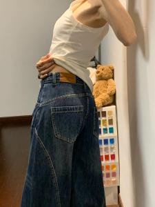 Quần Jeans Denim Ống Rộng Cạp Cao Phong Cách Retro Cho Nữ Quần Dài Đến Sàn Có Túi Thường Ngày Mùa Thu 2025 Quần Jeans Nữ