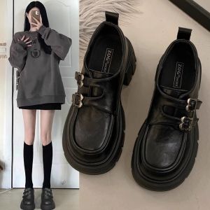 Leather Thick Bottom Mary Janes Womens Shoes Autumn Winter 2025 New British Style Small Leather Chunky Heel Heightening Shoes