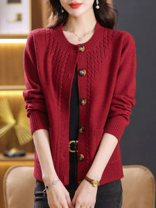 Spring 2025 Womens Short Knitted Jacket Thin Elegant Korean Style Loose Fit Long Sleeve Button up Cardigan Small Fragrance Style