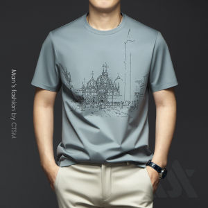 เสื้อยืดคอกลมแขนสั้นผ้าฝ้ายไหมสำหรับผู้ชายในช่วงฤดูร้อน เสื้อยืดแขนสั้นแฟชั่นสำหรับผู้ชาย ทรงหลวม สไตล์ลำลอง