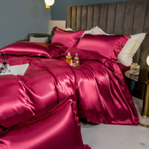ชุดชุดเครื่องนอน Satin ผ้าไหมแบบ 4 IN 1 ปลอกผ้านวมผ้าปูเตียง พอดีคุณภาพระดับพรีเมียมและปลอกหมอนชุดผ้าปูที่นอนเดี่ยวราชินีคิง