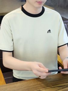 HENGYUANXIANG | Hengyuanxiang Embroidered Round Neck Ice Silk Mens T-Shirt Breathable Short Sleeve Summer Fashion Urban Thin Body Shirt