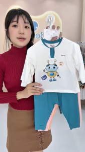 Bộ dài tay cổ trụ in hình Hello BENTY BT047 thấm hút mồ hôi  đồ bộ trẻ em cao cấp