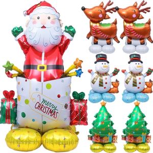 Christmas Standing Balloons Large Inflatable Santa Claus Xmas Tree Snowman Foil Balloon for New Year Party Home Decor Supplies Kids Gifts
