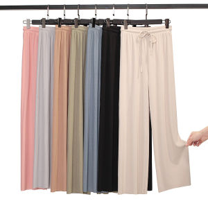 [mimiraco] Women Ice Silk Pants Korean Style/High Waist Casual Straight Breathable Wide Leg pants