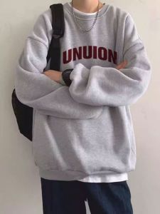 Loose Fit Long Sleeve Fleece Lined Hoodless Sweatshirt for Men Thickened Autumn Winter Street Style Casual Loose Top