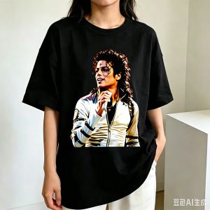 Sanrio | Best Singer Mi-Chael Jack-son 100% Cotton T Shirt Women Summer Y2K Retro T-Shirts Crewneck Harajuku Tee Shirt Plus Size Tops
