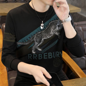 Áo Thun Nam Dài Tay Cổ Tròn Thường Ngày Mùa Thu Phong Cách Trẻ Trung in Họa Tiết Động Vật Áo Lót Cơ Bản Thời Trang Thành Phố