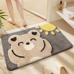 VIKAMA Cute Bear Soft Absorbent Bath Mat Non-Slip Rug Playful Door Mat for Kids Room Entrance Decor