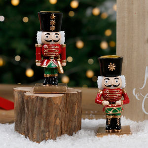 Resin Traditional Nutcracker Soldier Pillar Candle Holder Tabletop Holiday Decor 4.53 Inch