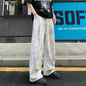 Quần Ống Rộng Phong Cách Mỹ Cổ Điển Mùa Hè Mỏng Mát Lạnh Bằng Lụa Băng Cho Nam Quần Ống Đứng Thắt Nơ Quần Dài Thường Ngày