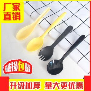 Disposable Spoon Plastic Spoon Small Large Soup Spoon Packaged Takeaway Fast Food Transparent Yellow Spoon Black Spork Small Spoon