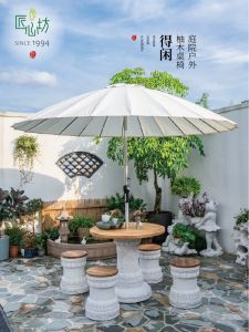 New Chinese Style Outdoor Courtyard Table And Chair Set Teak Wood Balcony Terrace round Tea Table Garden Decoration Furniture