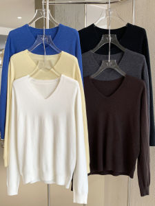 Warm Knitted V-Neck Loose Sweater Seamless One-Piece Processed Simple Style Cashmere Wool Autumn Winter New Arrival Base Shirt