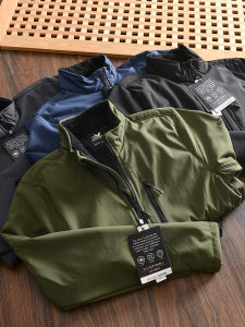 แจ็คเก็ตคาร์ดิแกนกันลมกันน้ำแบบมีฟองน้ำนุ่มสำหรับผู้ชายในฤดูใบไม้ร่วงและฤดูหนาว แจ็คเก็ตคาร์ดิแกนแบบสวมหัว แจ็คเก็ตคาร์ดิแกนคอตั้ง แจ็คเก็ตคาร์ดิแกนสำหรับใส่ลำลอง