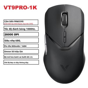 Chuột Chơi Game Không Dây Nhẹ Rapoo VT9PRO PAW3398 26000DPI 68g Có Dây/không Dây Thời Lượng Pin 160 Giờ 8 Nút Bấm Có Thể Lập Trình