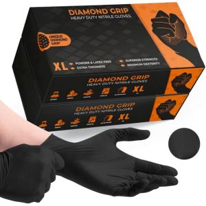 Black Heavy Duty Nitrile Disposable Gloves Industrial 8mil Diamond Textured Protective Gloves for Mechanic Auto Safety Gloves