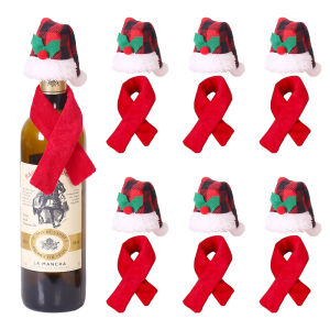 Christmas Creative Decorations Scarf Hat Two-piece Set Red Wine Bottle Set Hotel Restaurant Decoration Supplies 2023 New Year