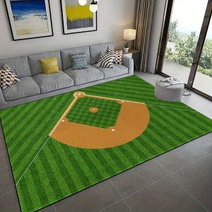 Modern Baseball Field Pattern Area Rug Comfortable Green Carpet Living Room Kitchen Bedroom and Laundry Room Home Decor and Room