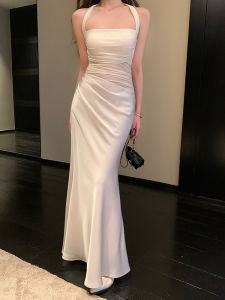 Satin & Tulle Mesh Splice Slimming A-Line Dress
