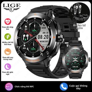 LIGE | Đồng Hồ Thông Minh Nam LIGE 2 Trong 1 Với Tai Nghe Bluetooth TWS Chức Năng Gọi Điện Nghe Nhạc Không Dây Theo Dõi Thể Dục NFC - Giám Sát Thể Thao Và Sức Khỏe