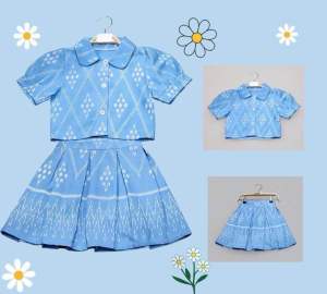 ชุดไทยสีฟ้า กระโปรงทวิส+เสื้อแขนตุ๊กตาน่ารักๆ  เดรสวันแม่