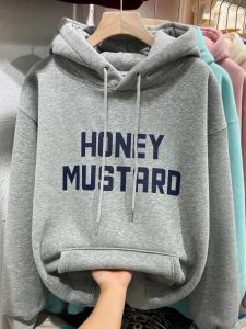 เสื้อสเวตเตอร์มีฮู้ดแบบมีกระเป๋า Kangaroo สำหรับผู้หญิง ทรงหลวม ดีไซน์พิมพ์ลาย หนา อบอุ่น เสื้อคลุมกันหนาวแบบมีฮู้ด