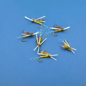 6PCS #12 #14 Rubber Legs Elk Hair Caddis Dry Fly Floating Fly Barbed Dry Fly Hook Trout Perch Bluegill Fishing Lures Baits