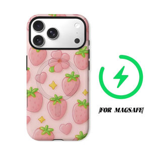 BILIBILI | Pink Strawberry Bubble Phone Case for iPhone 18 17 16 15 14 13 12 11 Air Pro Max Plus Double-layer Cover