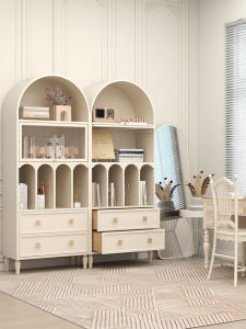 American-Style Solid Wood Bookcase Accessible Luxury Kids Floor Small Bookshelf Wine Cabinet Scandinavian Sideboard Cabinet French Retro Arch Decoration