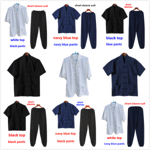 Thin Short-Sleeve Taoist Robe Set with Button-Up Top And Pants for Men And Women Suitable for Summer Tai Chi Clothing